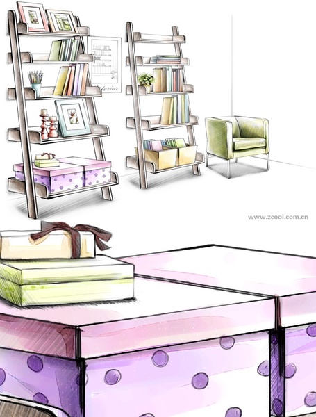 handdrawn style interior decoration psd layered images 37