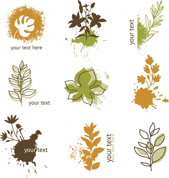 leaves icons classical grunge handdrawn sketch