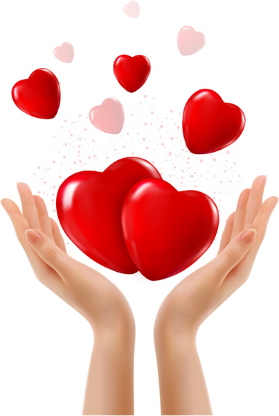 hands and red heart vector