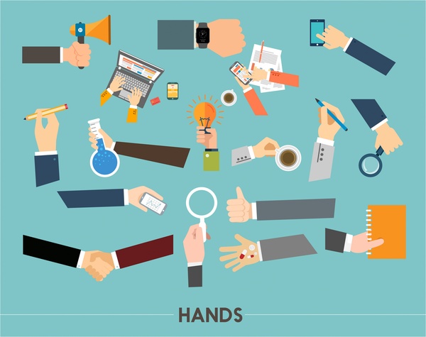 hands vector illustration with ordinary work activities