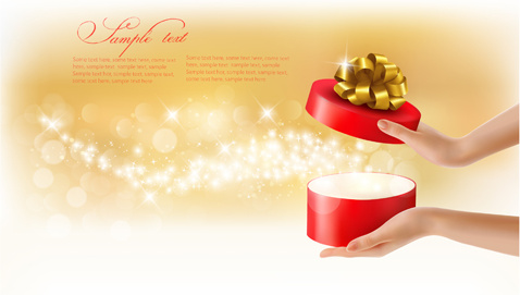 hands with ribbon gift background vector