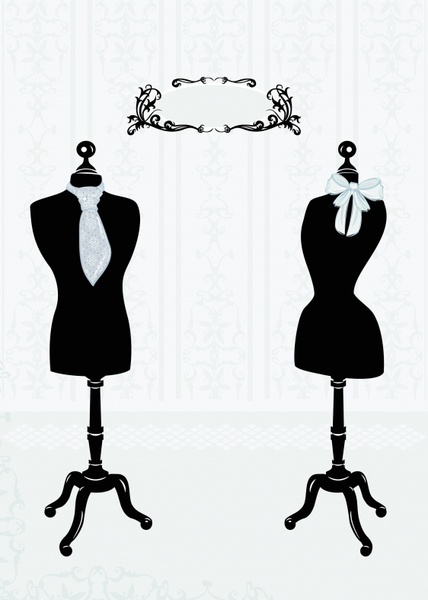 fashion advertising elements black white silhouette hanger 3d