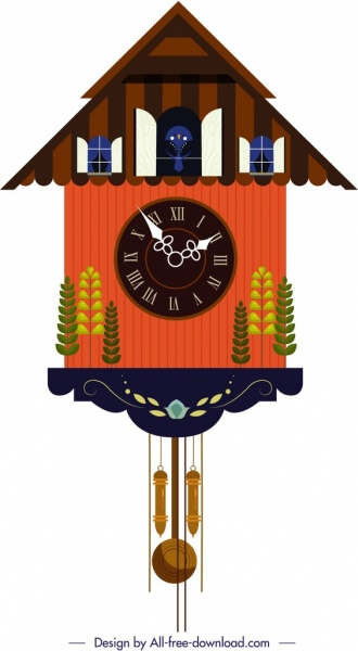 hanging clock template classical cottage shape trees decor