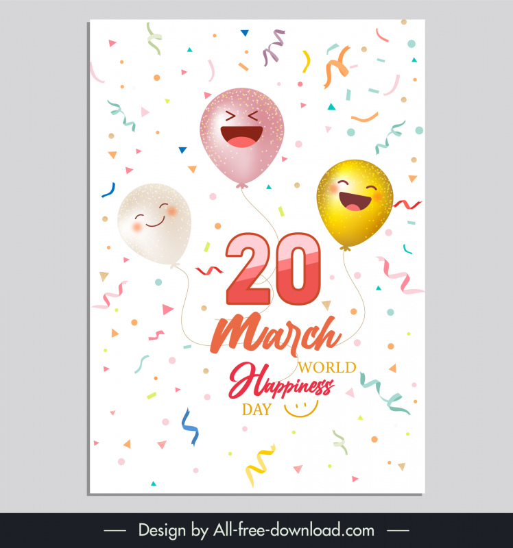 happiness day poster template stylized balloon confetti decor