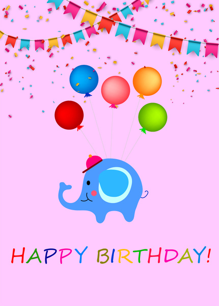 happy birthday background with cartoon elephant