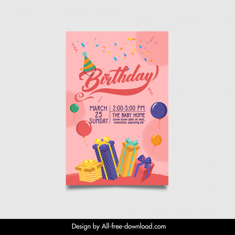 happy birthday invitation card template elegant gift balloon confetti