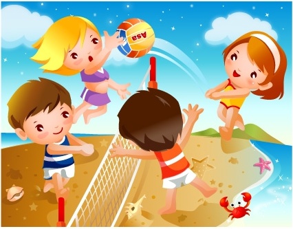happy children beach volleyball motion vector