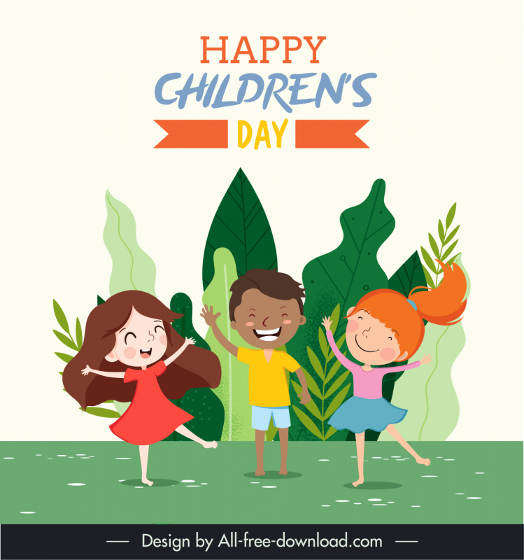 Happy children day banner smiling kids leaves sketch cartoon design Vectors  graphic art designs in editable .ai .eps .svg .cdr format free and easy  download unlimit id:6924818