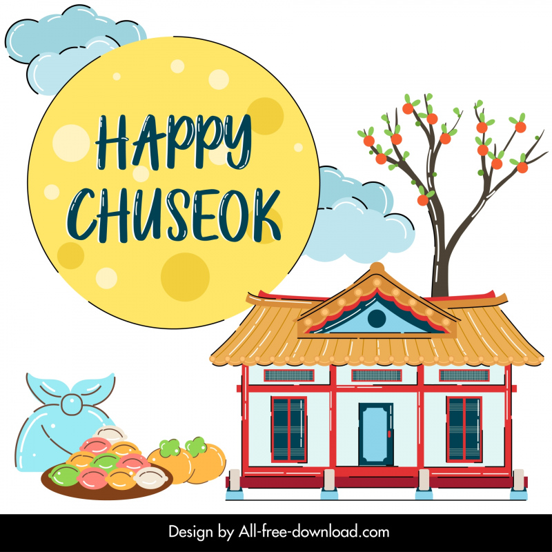 happy chuseok festival poster template flat classical house food