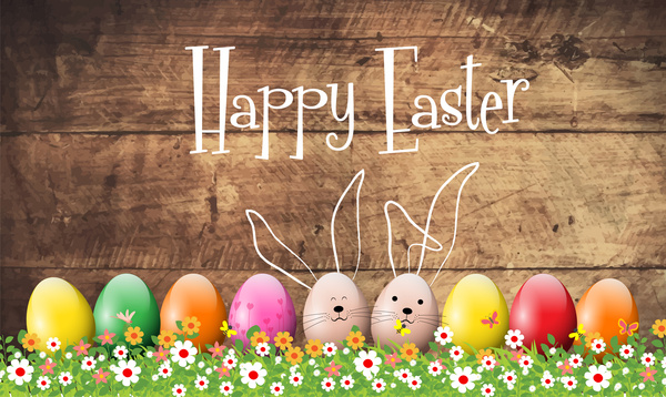 happy easter card vector design with colorful eggs