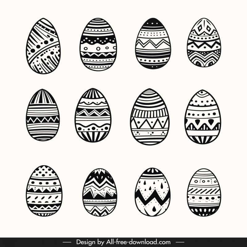 happy easter day design elements elegant flat decorated eggs