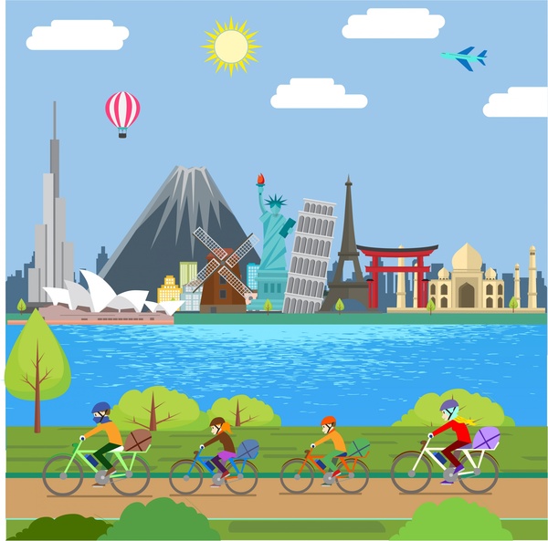 happy family concept design with riding through sceneries