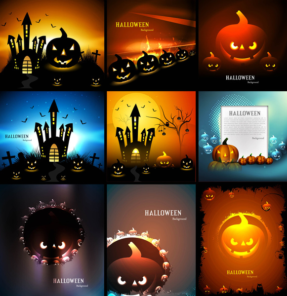 happy halloween collection presentation bright colorful design vector illustration