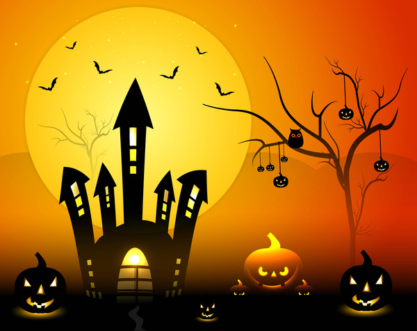 happy halloween greeting card orange bright colorful pumpkins party vector design