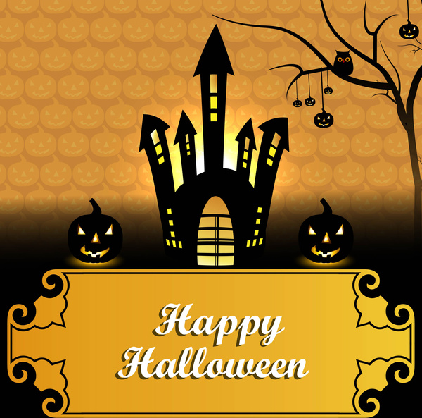 happy halloween greeting card orange colorful pumpkins party background