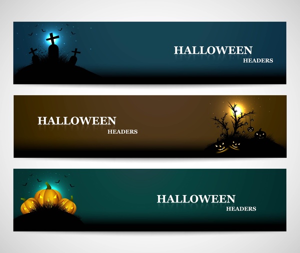 happy halloween headers set presentation bright colorful vector illustration