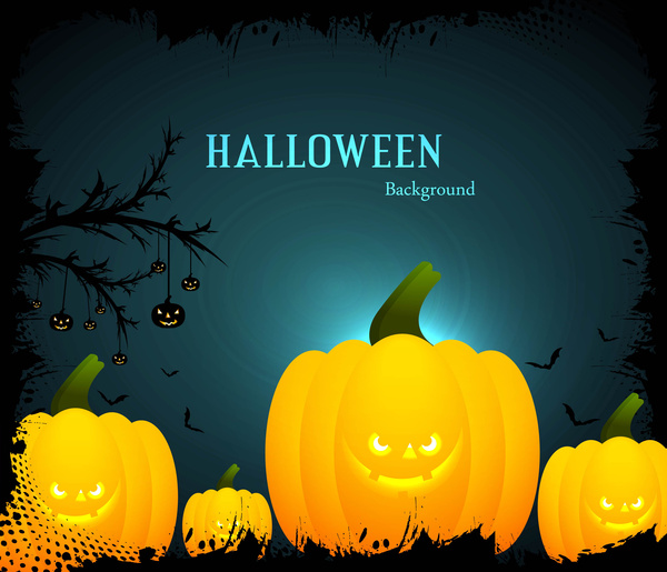 happy halloween scary yellow pumpkins bright colorful background vector