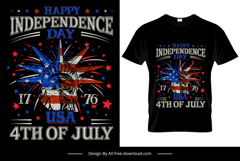 happy independence day 1776 usa 4th july tshirt template dark retro liberty statue stars texts decor