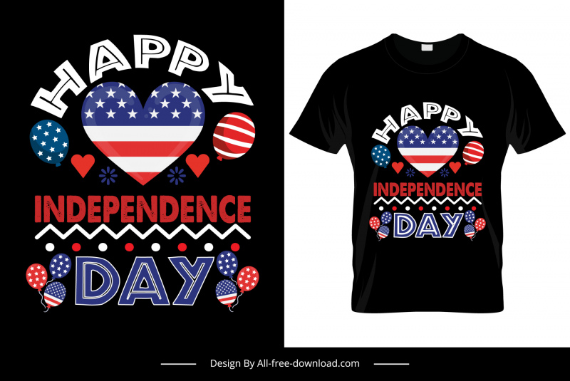 happy independence day tshirt template heart balloon text usa flag elements decor