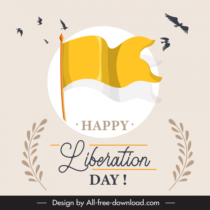 happy liberation day poster template flying birds leaves flag sketch