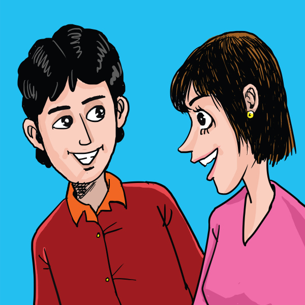 happy loving young couple cartoon