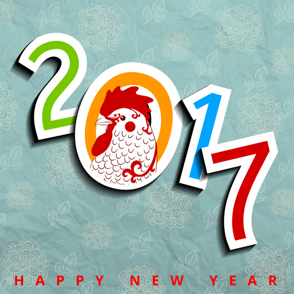 happy new year 2017 chicken year asian vintage design