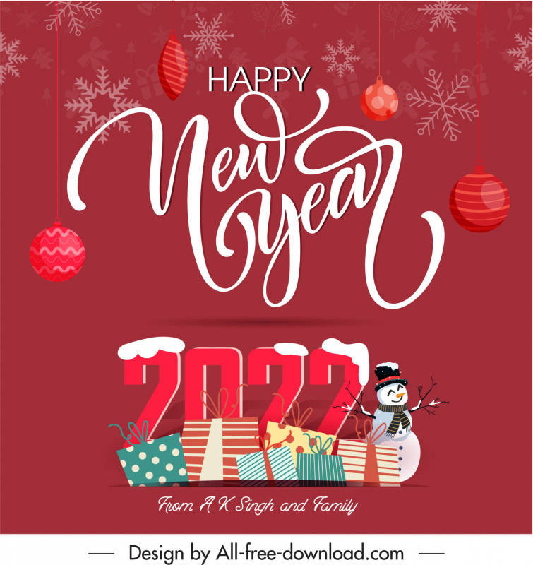 happy new year 2022 from a k singh and family classical elegant decor elements sketch
