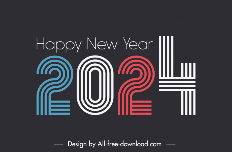 happy new year 2024 design elements flat contrast lines numbers