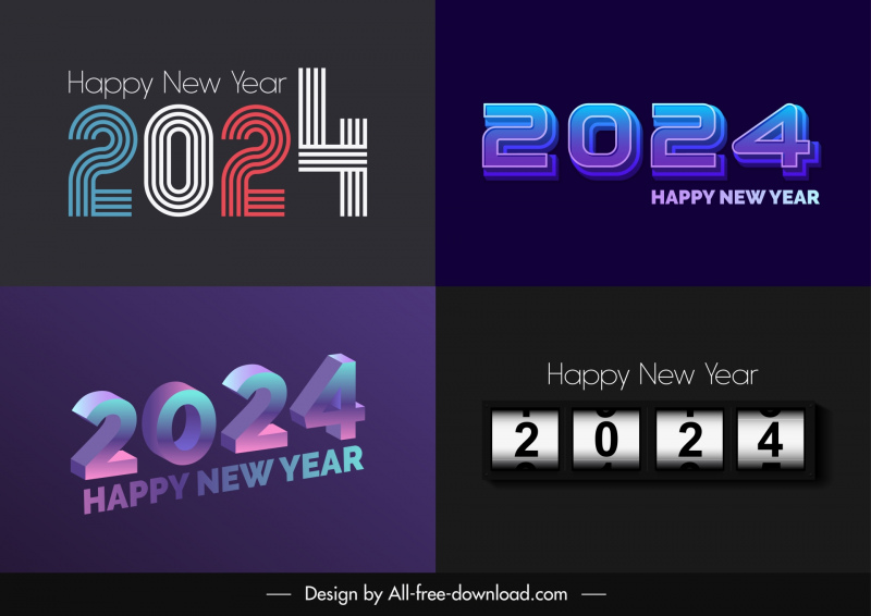 happy new year 2024 templates collection elegant modern flat texts numbers