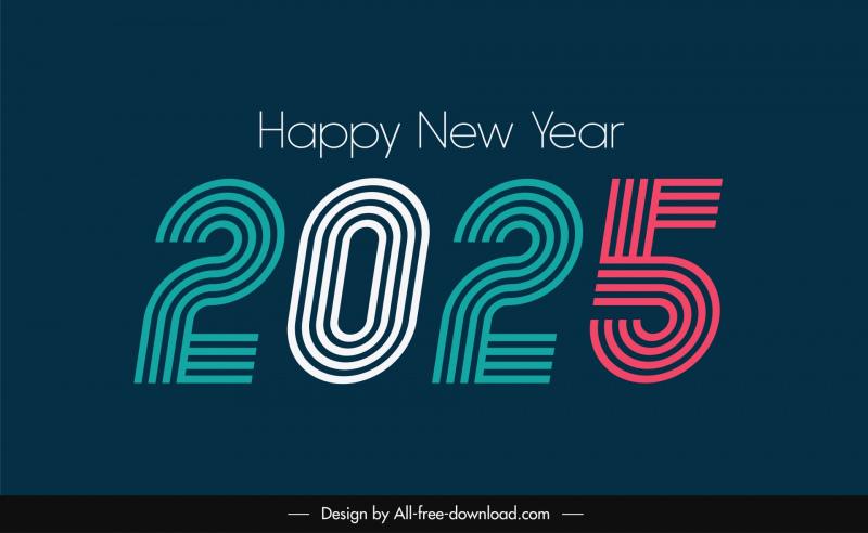 happy new year 2025 flat lines numbers layout 