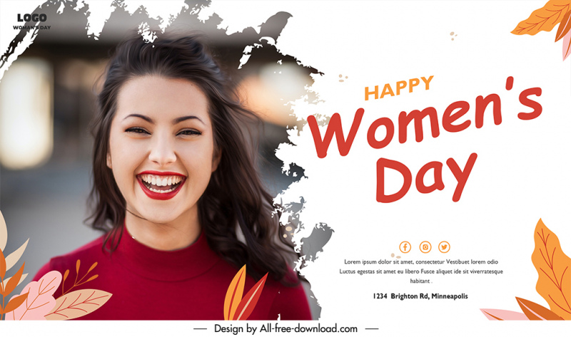 happy the women day banner template modern classic design lady smiley sketch 
