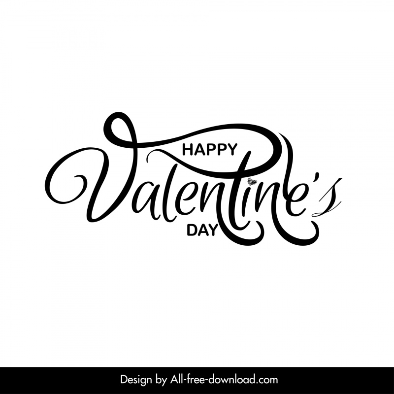 happy valentine day  typography elegant dynamic black white handdrawn outline