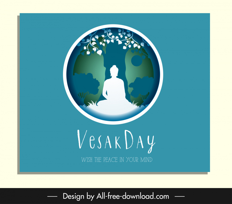 happy vesak day banner template buddha silhouette bo tree sketch