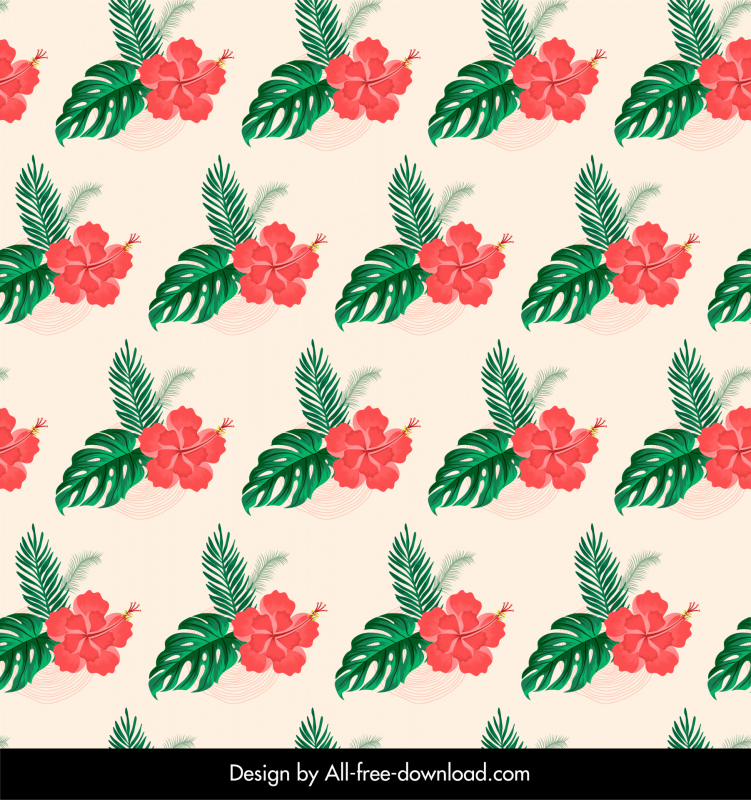hawaiian decor pattern template repeating hibiscus leaves outline 