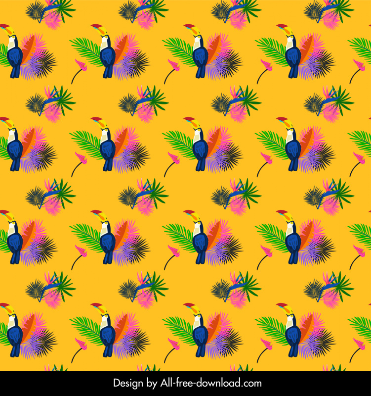 hawaiian pattern template floral and tropical leaves parrot repeating sketch