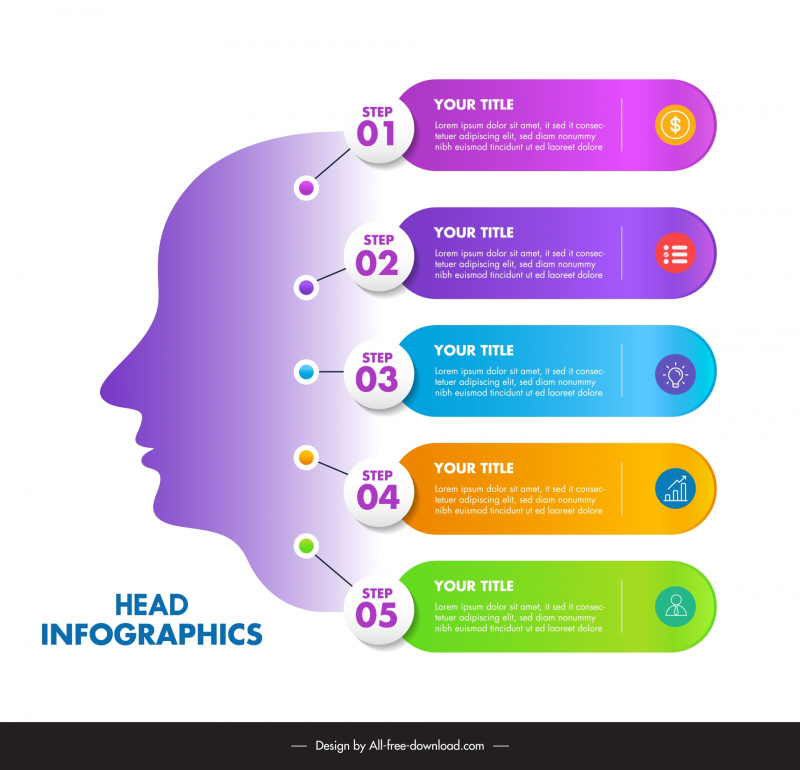 head infographic template elegant silhouette horizontal tabs