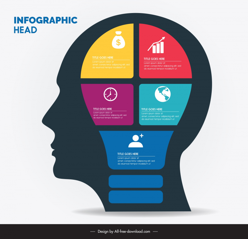 head infographic template silhouette face lightbulb layout 