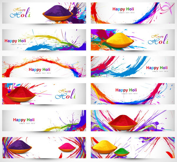 Header And Banner Set Happy Holi Beautiful Indian Festival Colorful