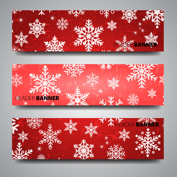 header banner design sets on christmas flakes background