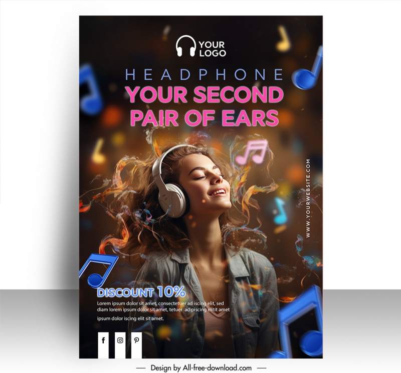 headphone advertising poster template contrast dynamic realistic