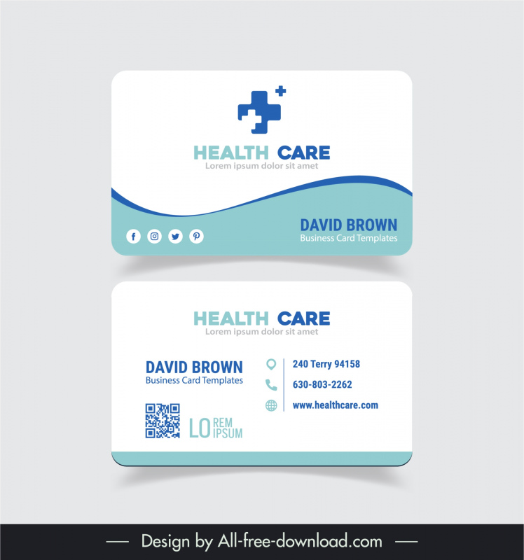 health application business card template flat elegance