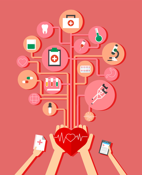 healthcare elements infographic with medical tools illustration