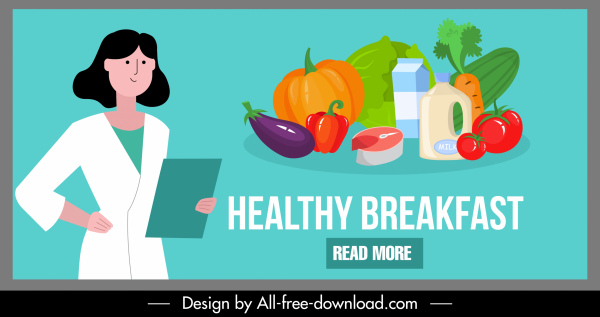 healthy breakfast banner foods doctor sketch