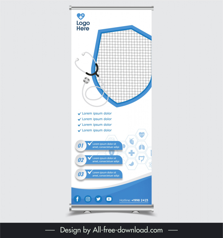 healthy care roll up banner template checkered medical elements