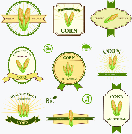 healthy food labels corn vector