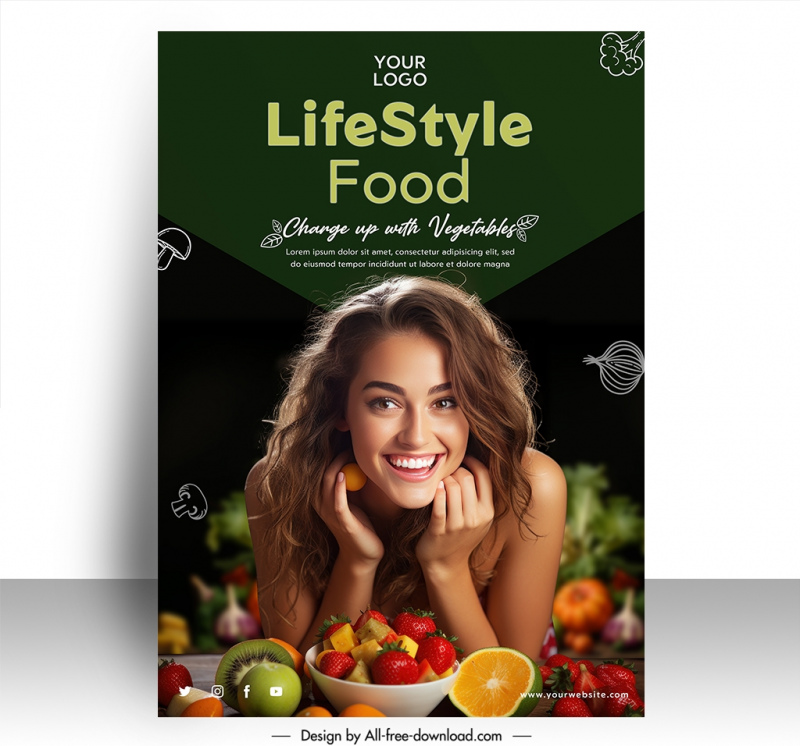 healthy food poster template  beautiful lady smiley