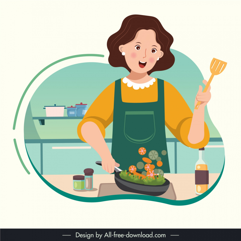 healthy life design element cooking mom cartoon 