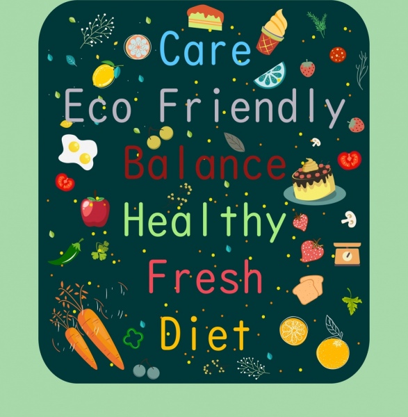 healthy lifestyle background food texts decor multicolored design