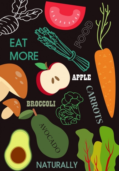 healthy lifestyle banner vegetables fruits icons decor