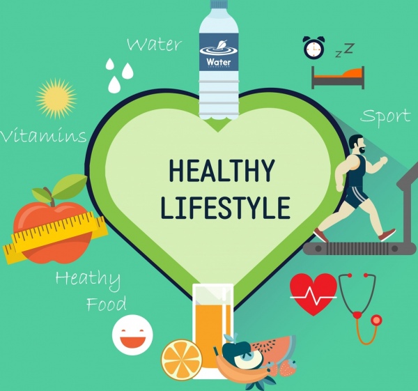 healthy lifestyle infographic heart water fruit icons